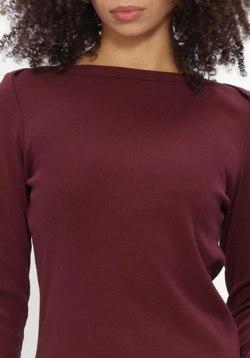 Catwalk Junkie Boatneck Rib Long Sleeve Tops & T-shirts Dames - Shirt - Bordeaux - Maat 38