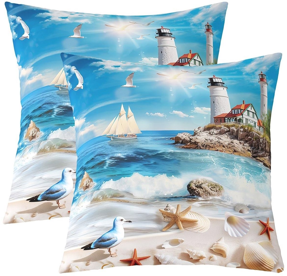 Elzusha - Set van 2 Ocean Beach Kussenhoezen 55x55cm