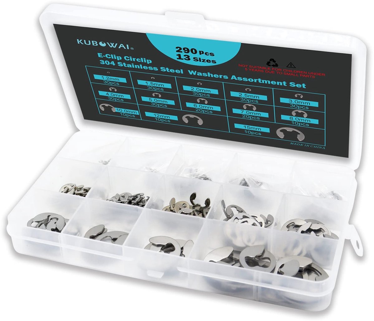 Elzusha - 290-delige Roestvrijstalen E-Clip Borgring Assortiment