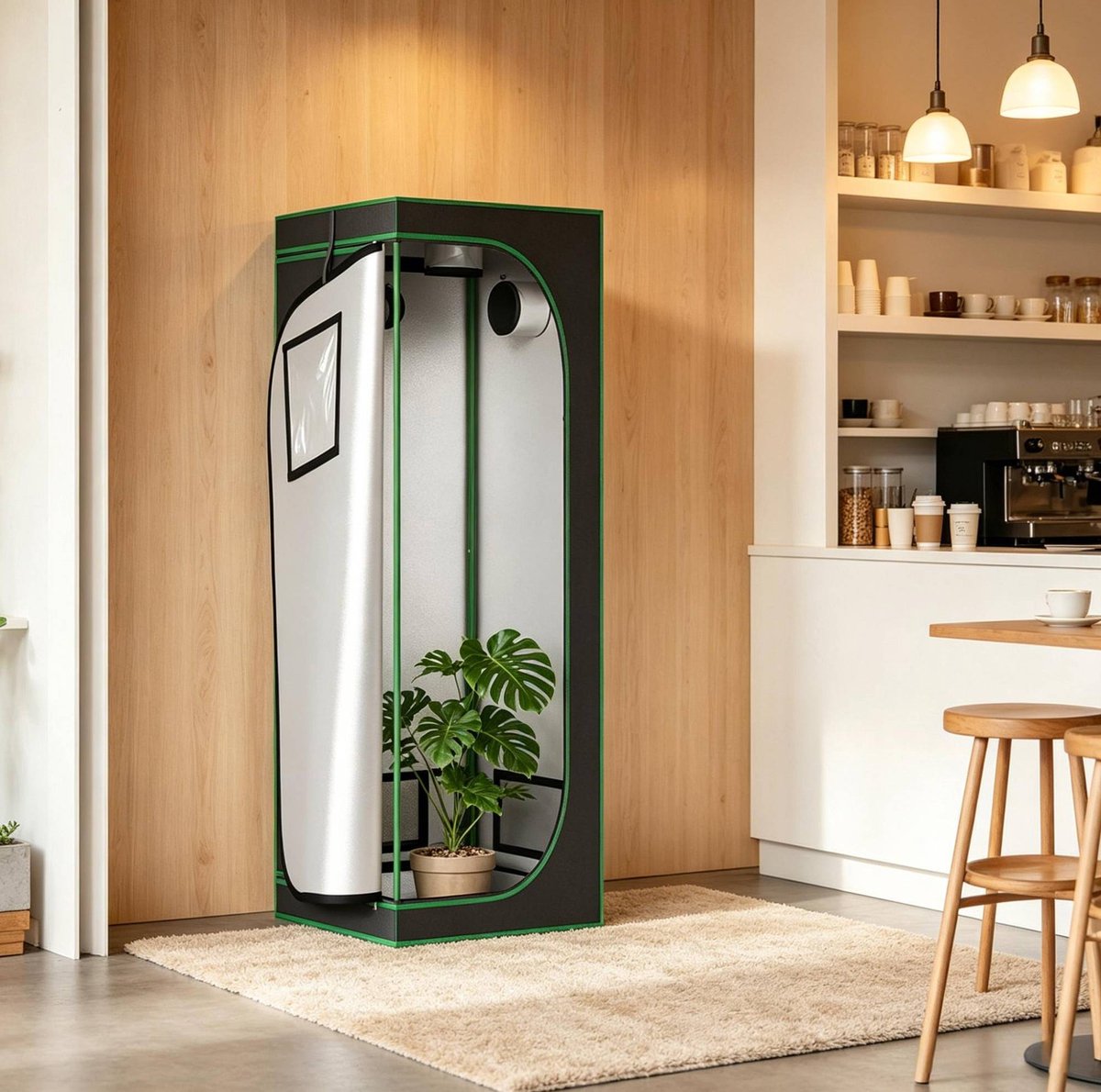 MODENUIT Kweektent 60 x 60 x 180 cm - Ventilatieopeningen En Kijkvensters - Binnenkweek - Oxford Stof - Zwart Groen