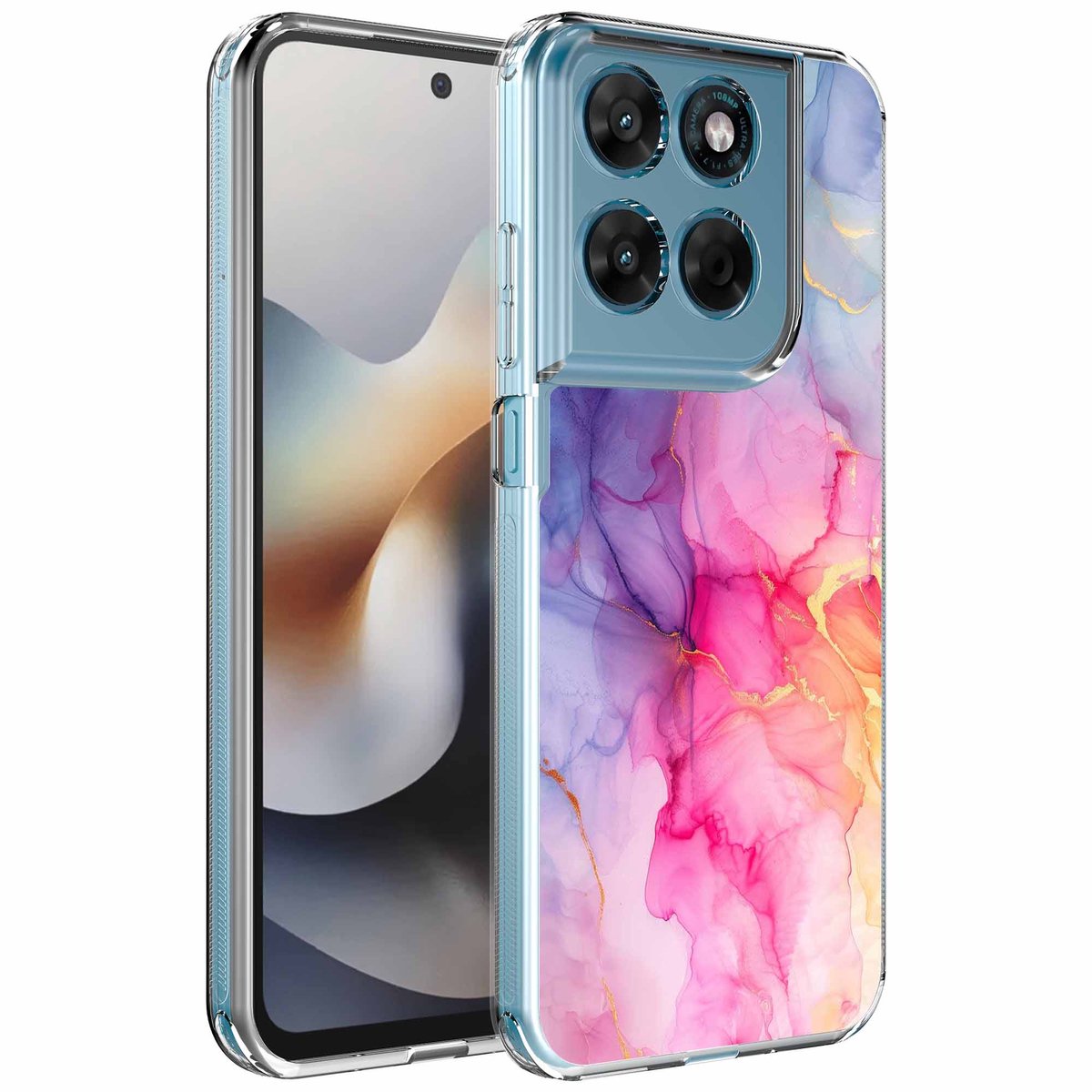 Smartphonica Geschikt voor Motorola Moto G56 Telefoonhoesje met Regenboog Marmer opdruk - Draadloos op te laden - Shockproof Siliconen TPU Strong Case - Sterk Schokbestendig Telefoonhoesje geschikt voor Motorola Moto G56