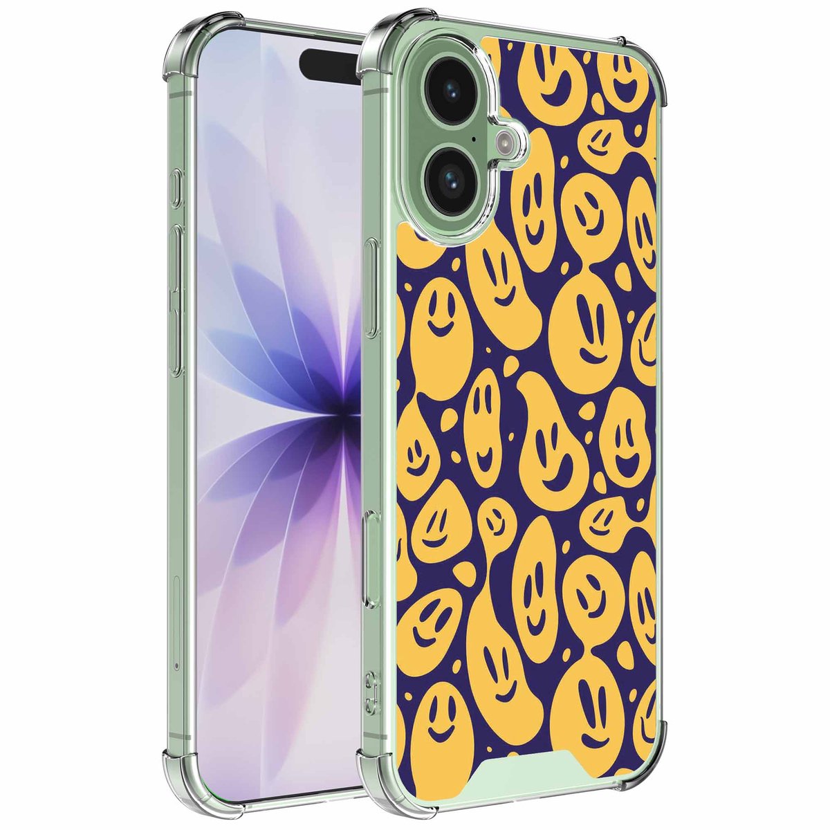 Smartphonica Geschikt voor iPhone 17 Telefoonhoesje met Smiley Emoji opdruk - Draadloos op te laden - Shockproof Siliconen TPU Strong Case - Sterk Schokbestendig Telefoonhoesje geschikt voor iPhone 17