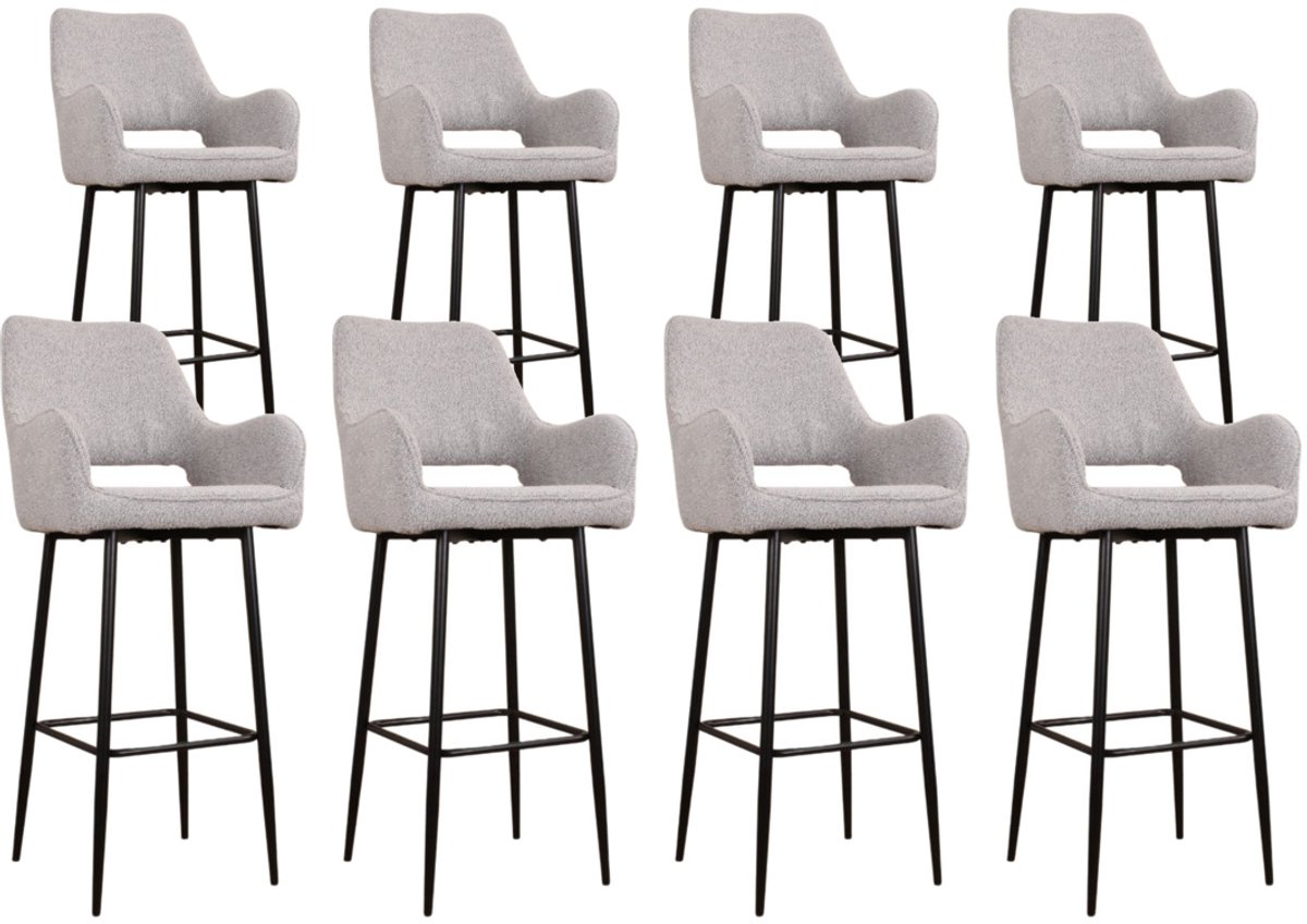 DS4U® - Lenon barkruk 75 cm - Set van 8 - Grijs - Boucle - Met armleuning