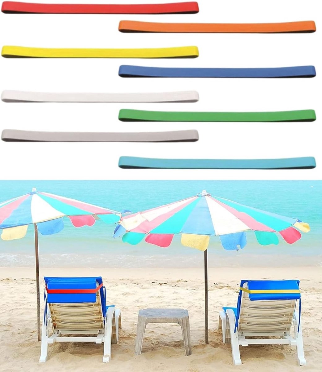 Multifunctionele Strandstoel Handdoek Clips - 8 Stuks Winddichte Elastische Bands voor Strandstoelen in 8 Kleuren, Perfect voor Zomer en Vakantie