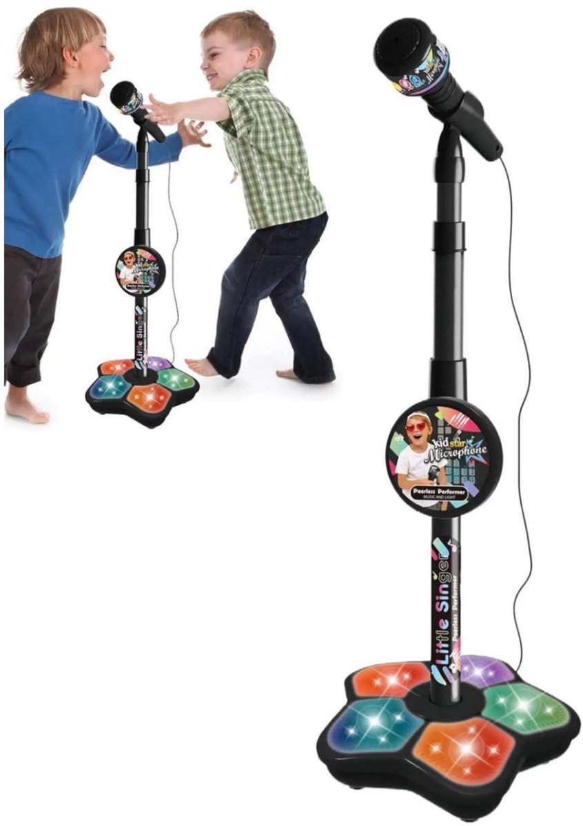casalora - Speelgoedmicrofoon - Zwart - Microfoon op statief - Karaoke-machine voor kinderen - In hoogte verstelbaar - Met verlichting - Speelgoed Feest Microfoon - Cadeau - Geschikt Voor Jongens en Meisjes