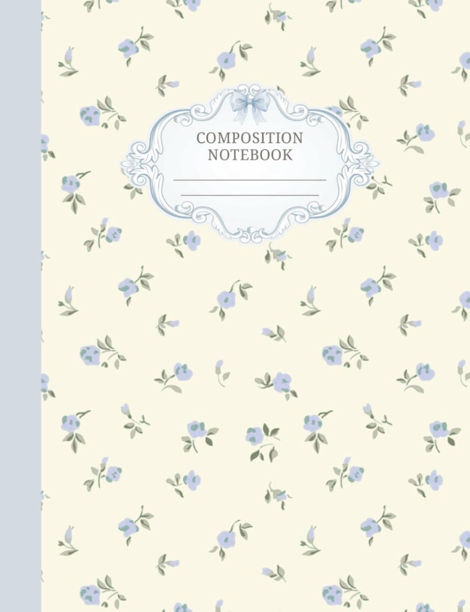 Ditsy Floral Composition Notebook College Ruled: Vintage Light Blue Flowers on Cream - ShopVlot