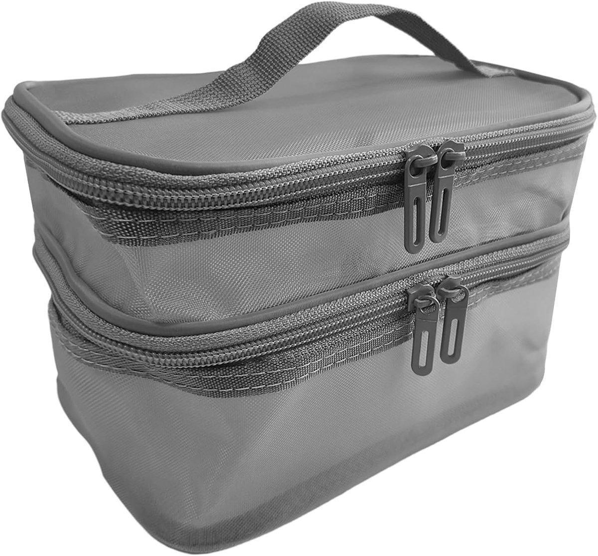 Dubbele Laags Make-up Tas met Handvat, Mesh Make-up Organizer met Dubbele Rits, 2 Compartimenten voor Toilettas en Cosmetica, Ideaal voor Reizen en Dagelijks Gebruik, Grijs