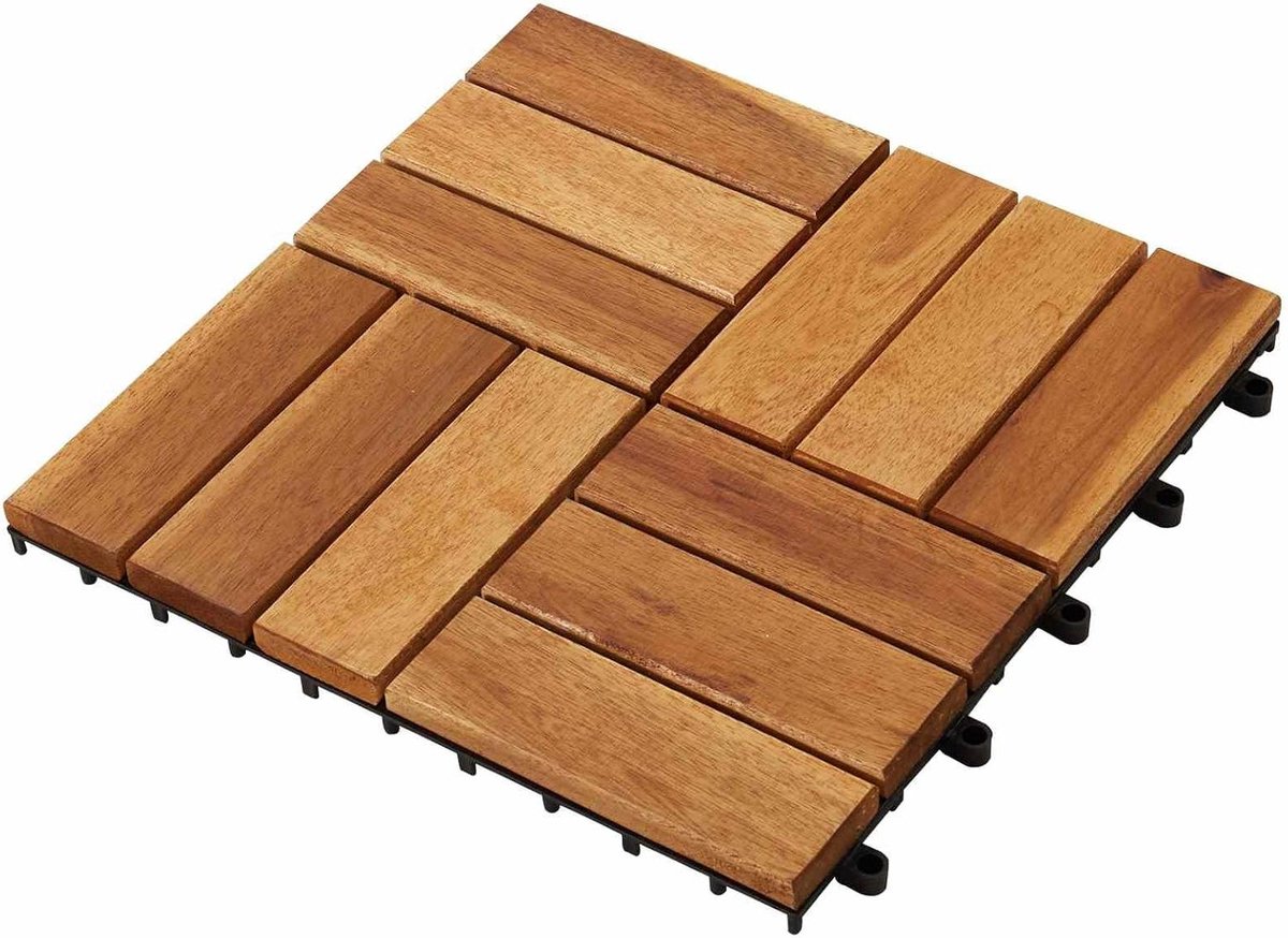Terrastegels Hout - Buiten vloer - Tuin Decoratie - Duurzaam Acaciahout - 10 stuks 30x30 - Bruin