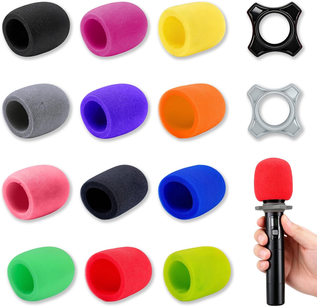 Elzusha - Set van 14 Microfoonhoezen met Kleurige Schuim Covers