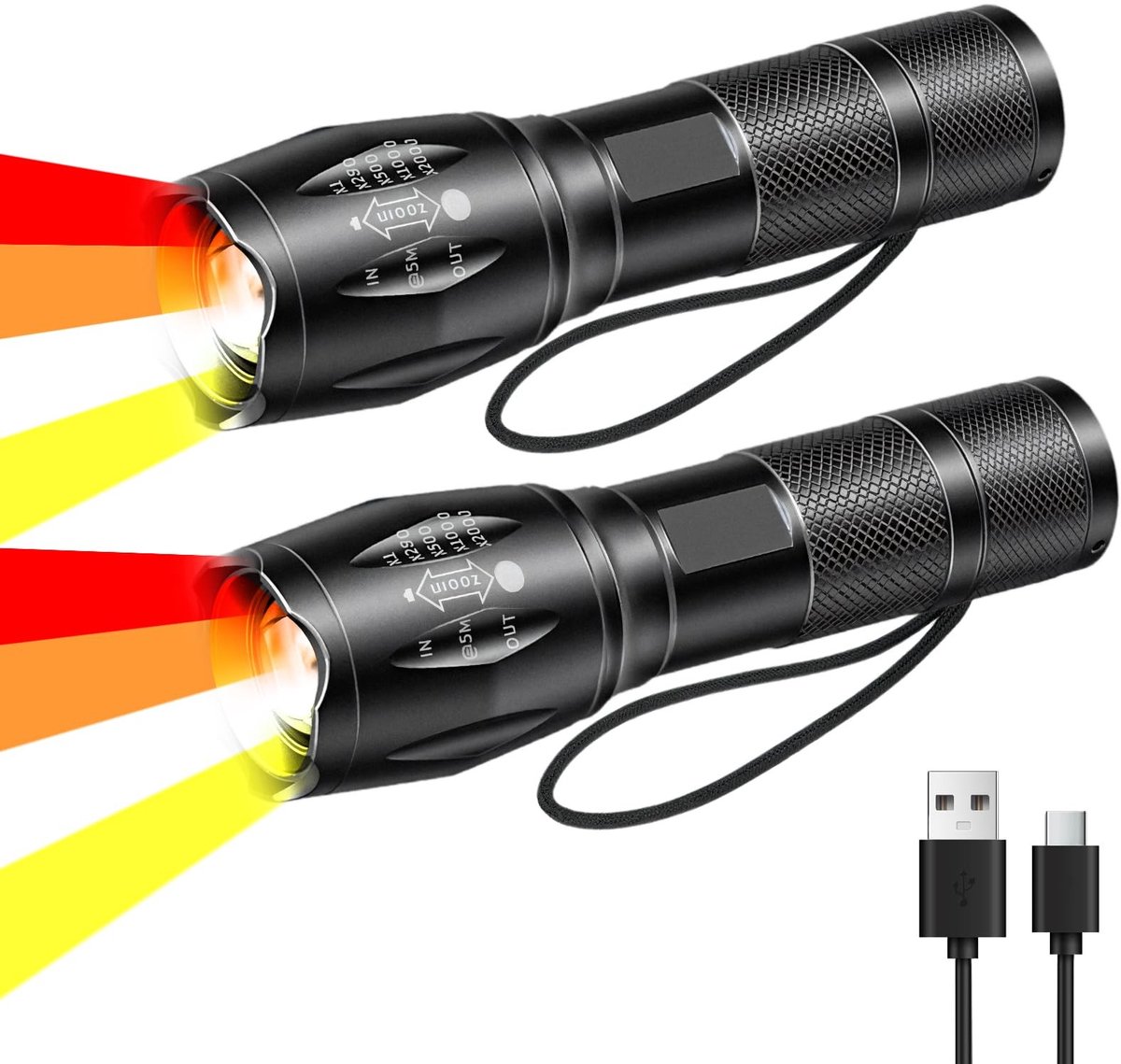Elzusha - 4-in-1 LED Zaklamp - Oplaadbare Multifunctionele Zaklamp met 4 Kleuren