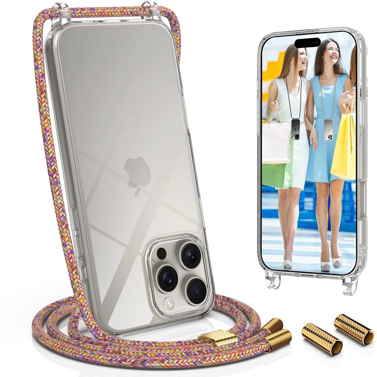 Elzusha - Transparante Telefoon Case met Koord voor iPhone 16 Pro
