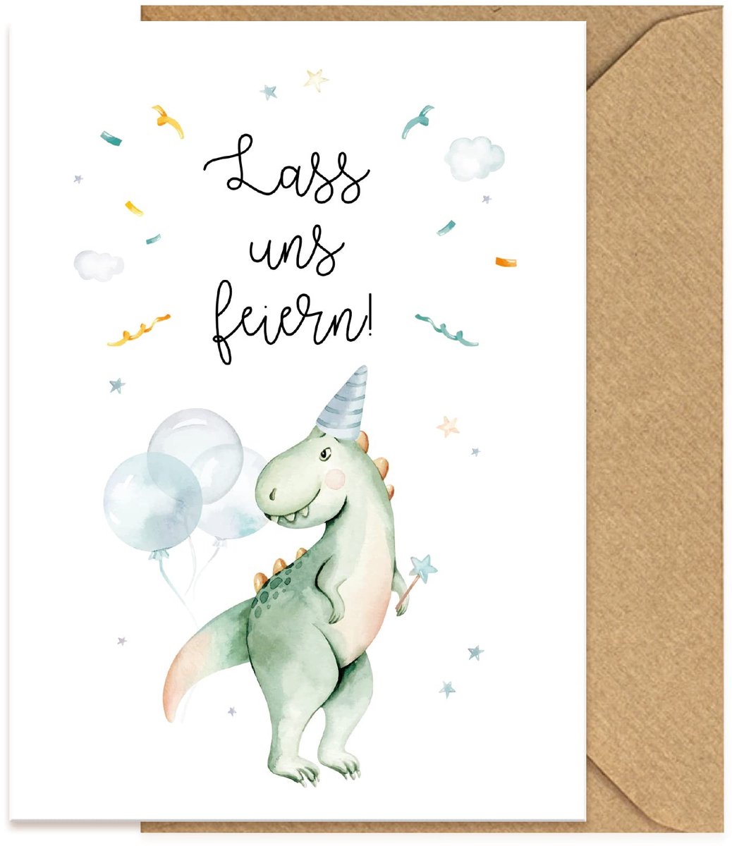 Elzusha - Set Uitnodigingskaarten met Kraft Papieren Enveloppen - Dino Design