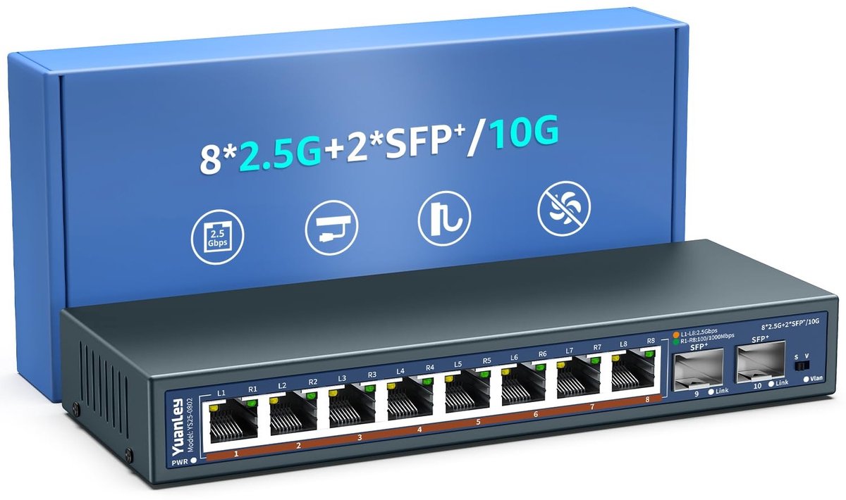 Elzusha - 10 Poorts 2.5G Ethernet Switch met 10G SFP