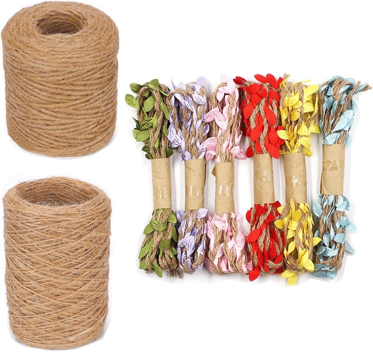 Tuindraad 212 m 3 mm + Jute Touw 1 mm + Bladtouw voor Tuinprojecten en Creatief Knutselen, Natuurlijke Kleur, Duurzaam en Sterk Touw
