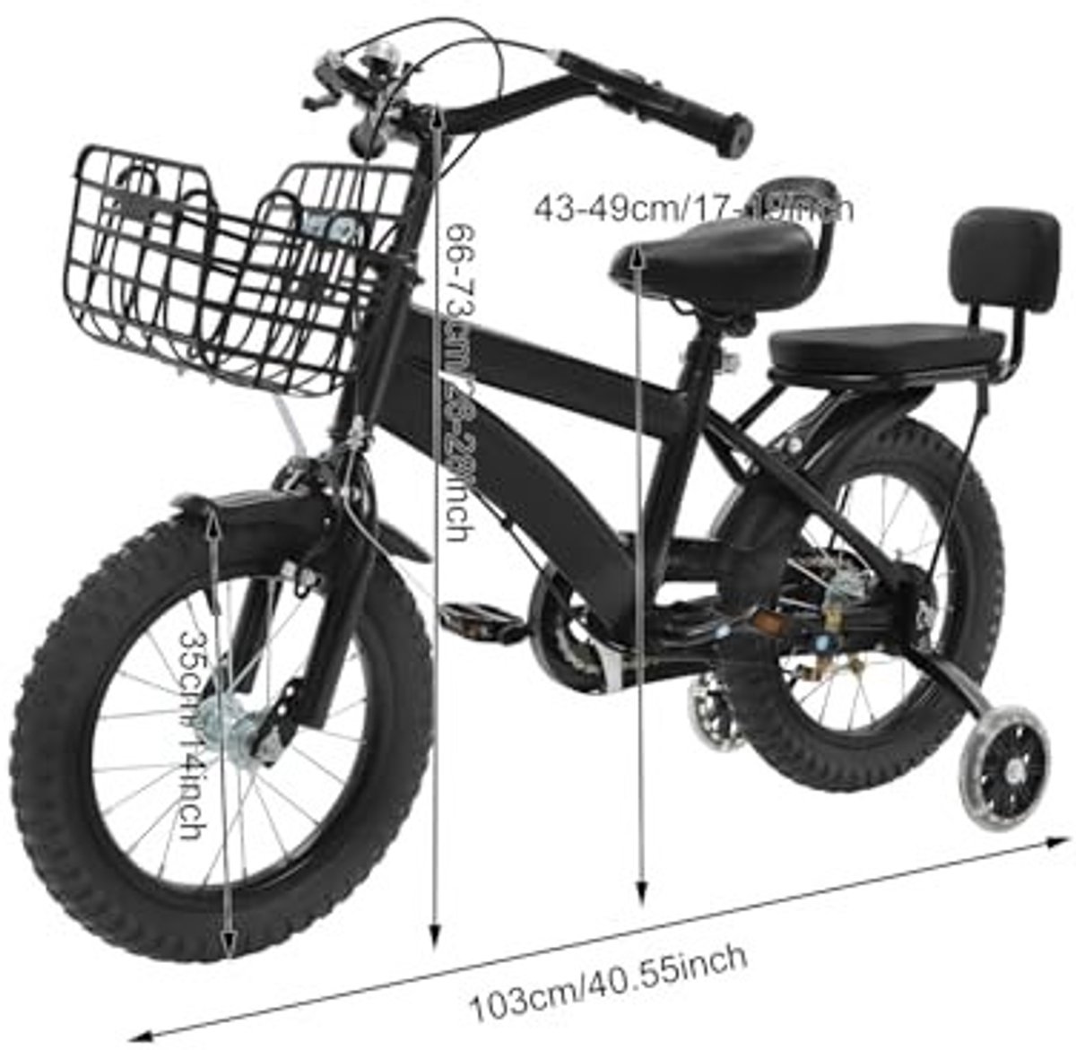 Elzusha Kinderfiets 14 Inch met Steunwielen Robuust Stalen Frame Verstelbaar Stuur