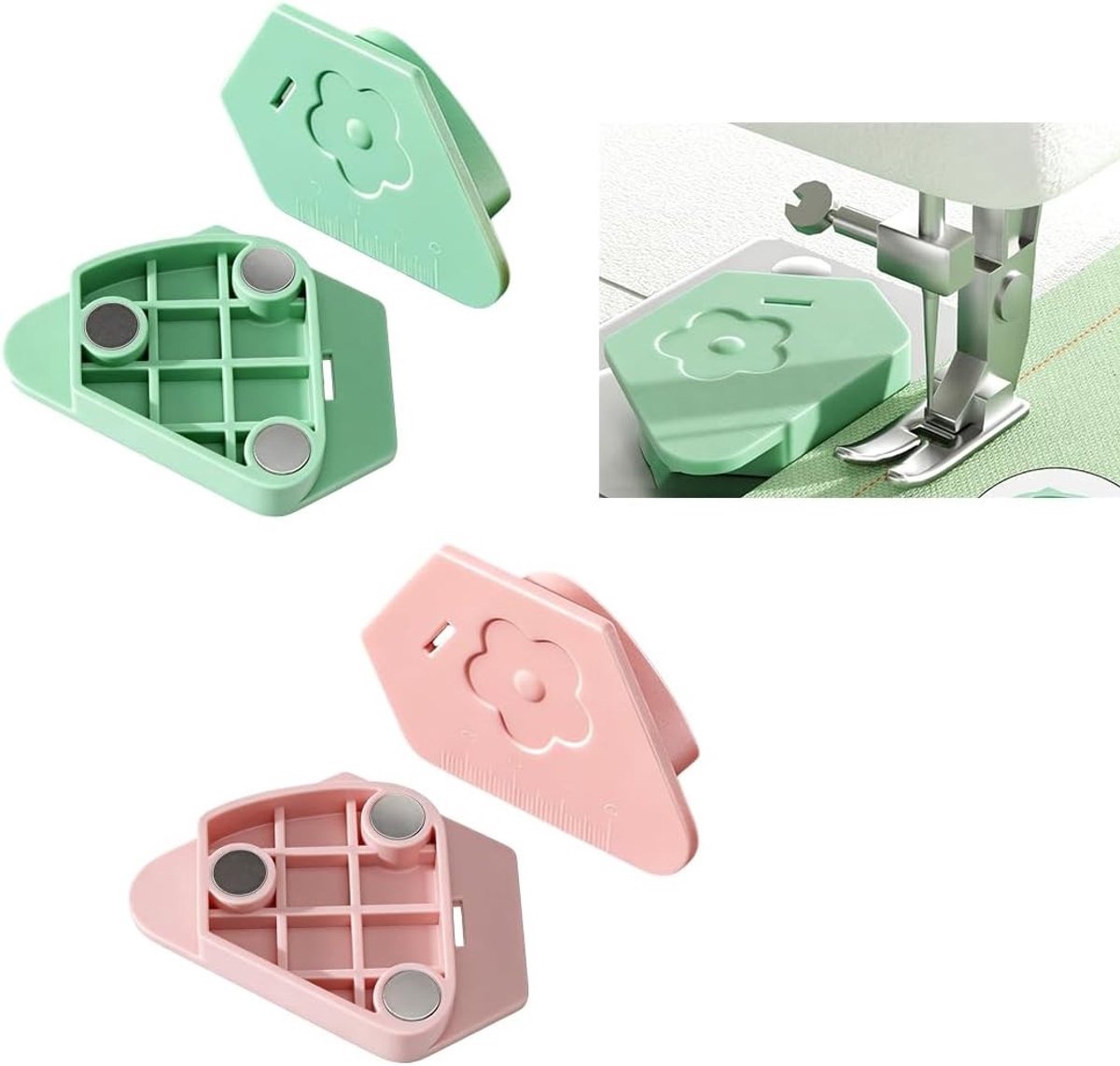 Universele Magnetische Gids voor Naaimachines, Anti-Krul Functie, Polygonale Snede met Schaal en Liniaal, Set van 2 voor Precisie en Gemak
