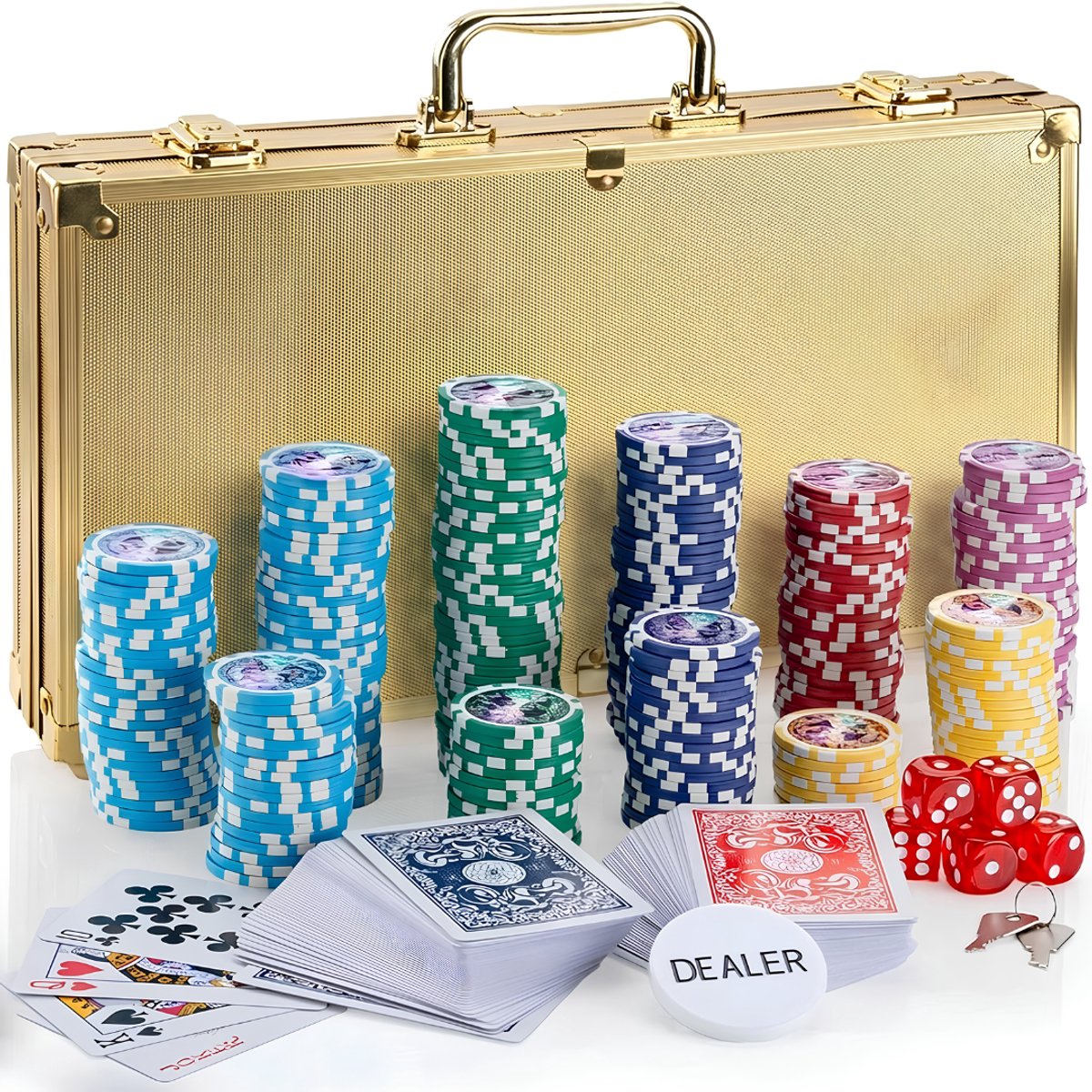 LNMsolutions® Pokerkoffer - Pokerkoffer Pokerset - Koffer voor Pokeren - Goud - 56cm x 22cm x 7cm