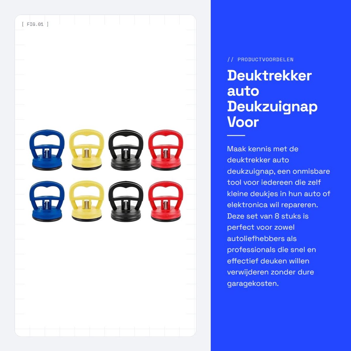 Dailygoods - Deuktrekker auto - Deukzuignap - Voor eenvoudige deukreparatie - 5,6 cm - Reparatietool - Geschikt voor auto en elektronica - 8 stuks