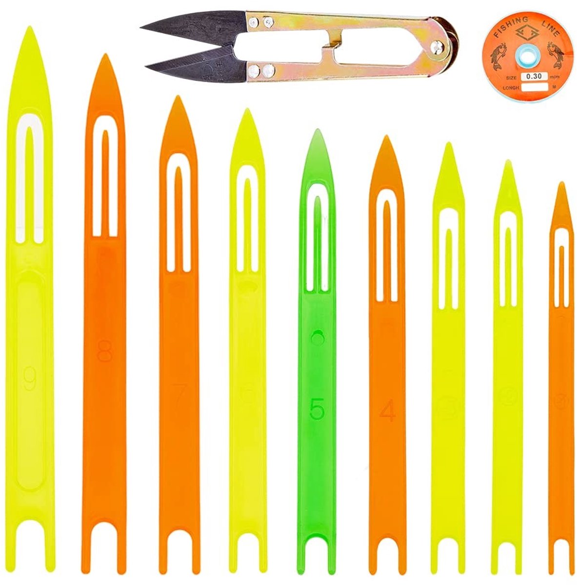 Dailygoods - Visnet Reparatieset - Inclusief 9 Plastic Naalden - Nylon Draad en Staal - Ideaal voor Vissers - Verkrijgbaar in Meerdere Kleuren