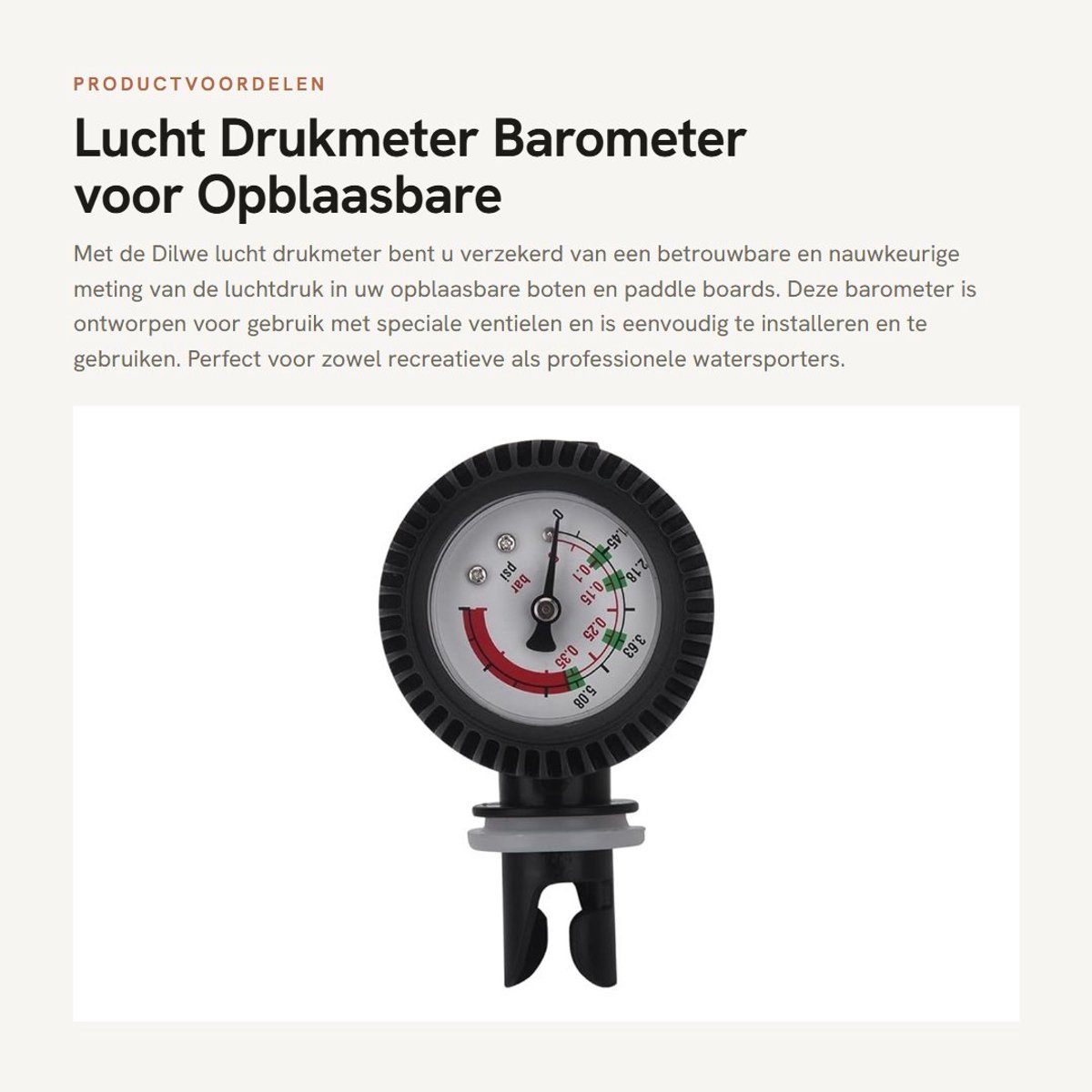Dailygoods - Lucht Drukmeter - Barometer voor Opblaasbare Boten - Compact formaat - Drukmeting tot 0.35 Bar - Nauwkeurige metingen - Geschikt voor Pad...