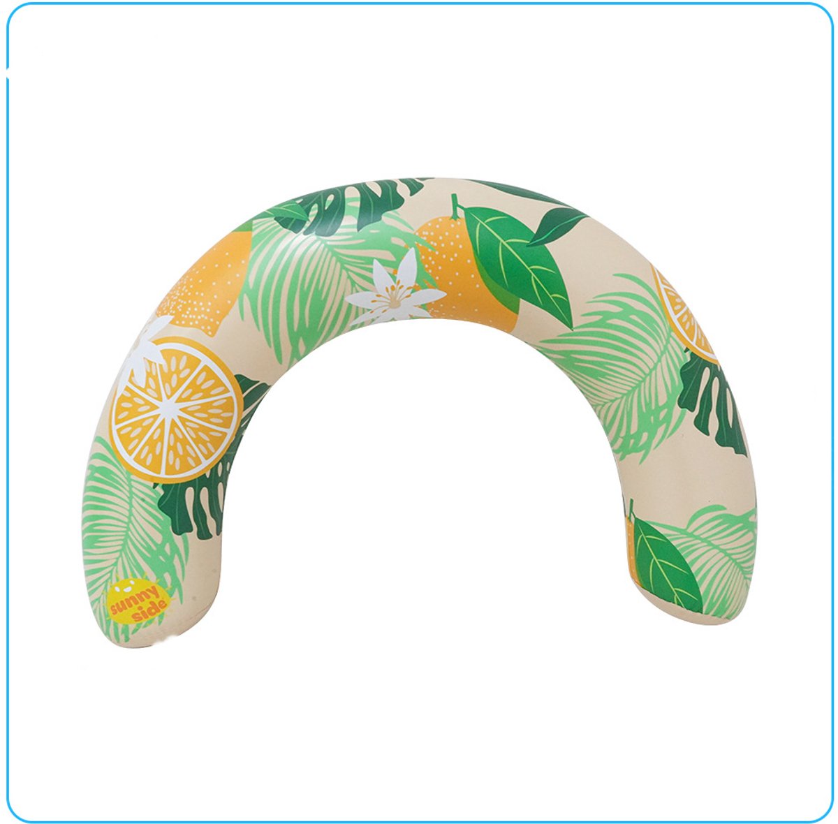 Nieuwe U-vormige opblaasbare zwemband met fruitprint, geschikt voor volwassenen, inclusief zwembanden voor onder de armen en drijvende zwembanden (groen).