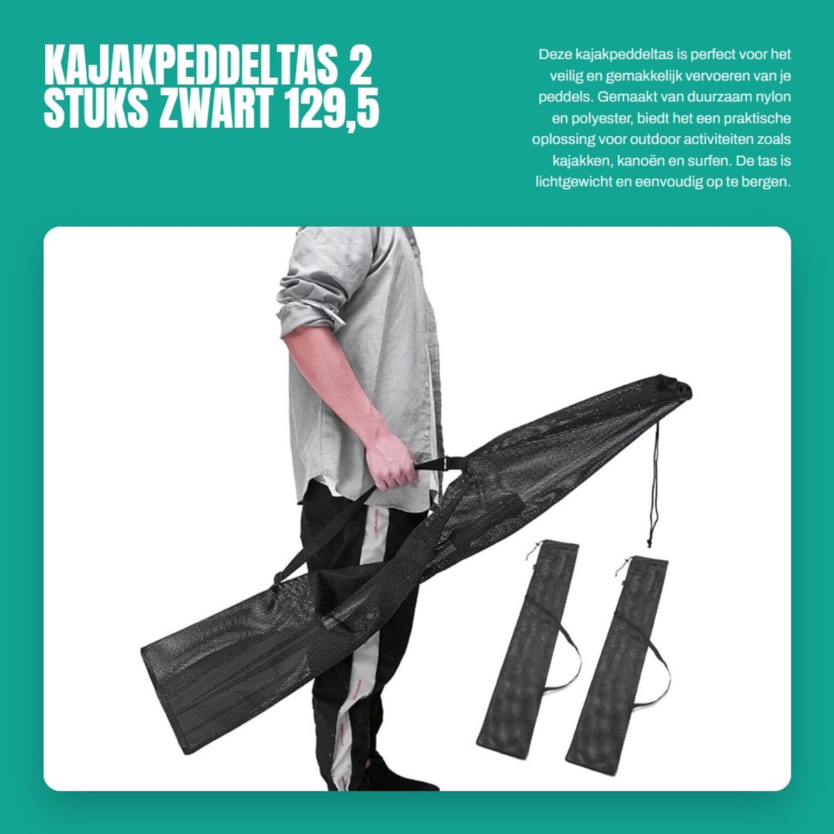 Dailygoods- Kajakpeddeltas 2 stuks - Nylon/Polyester - Verstelbare Riem - Trekkoord - Zachte Sportuitrustingstas - Compact en Lichtgewicht - Peddeltas