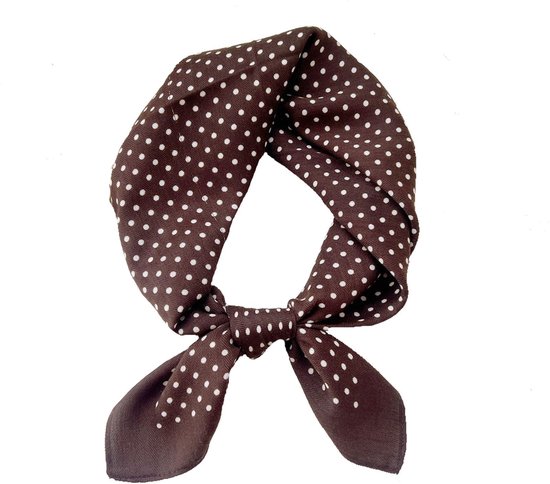 Dames Sjaal - Satijn Halstuch met Stippen - 1 Stuk 65x65cm - Zacht Vierkant Accessoire in Zijde Look - Voor Dagelijks Gebruik en Reizen - Bruin met Witte Stippen