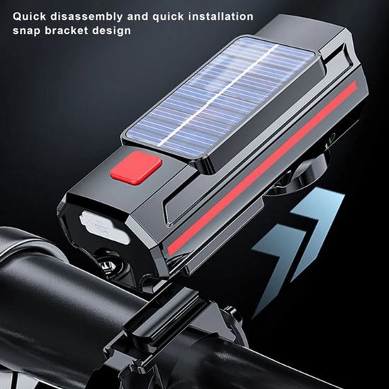 Universele fietskoplamp met claxon, multifunctionele fietslamp op zonne-energie, hoge helderheid en groot bereik. — afbeelding 3