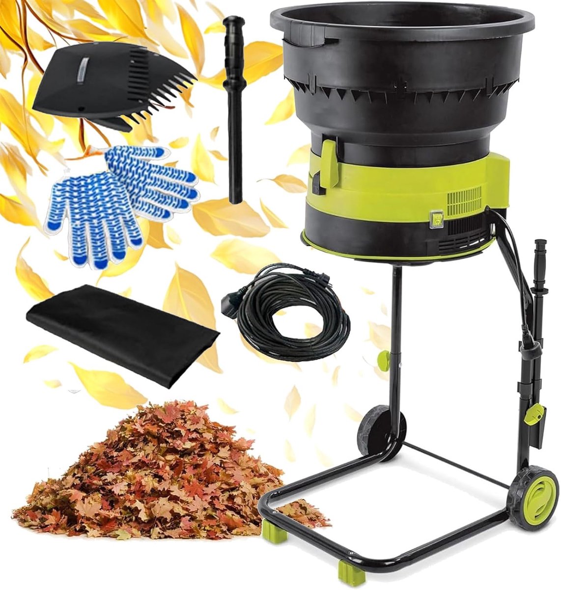 Elektrische Tuinversnipperaar - Blad Crusher - Tuin Opruimen - Bladloze Technologie - 54cm Trechter - Zwart