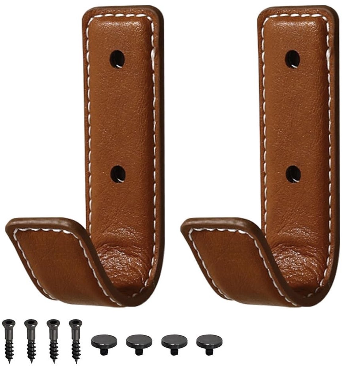 Dailygoods- Kapstokken 2 Stuks - Lederen Haken - Muurbevestiging