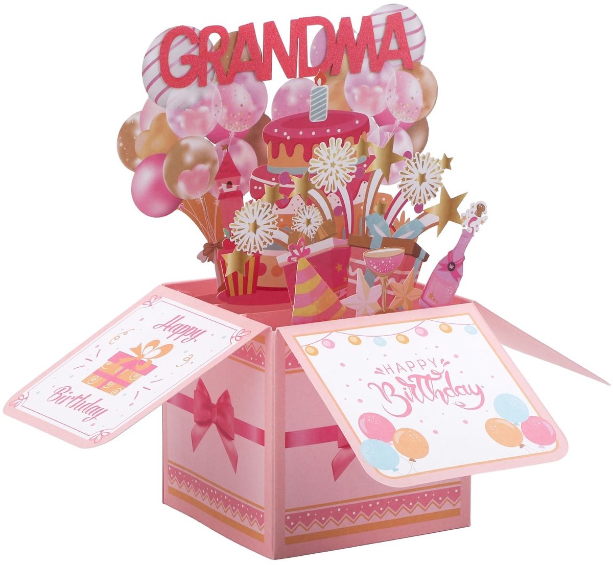 Dailygoods- Pop-Upkaart Gelukkige Verjaardag - Verjaardagskaart met Envelop - Creatief Cadeau-Idee voor Oma - Multi-color - Papier - Afmetingen 25,6x25,6x19,8cm