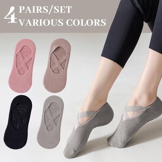 Dailygoods- Yogasokken Antislip - 4 Paar - Katoen - Pilates/Sokken - Dames - Ademend - Eén Maat - Gripsokken van Dailygoods — afbeelding 4