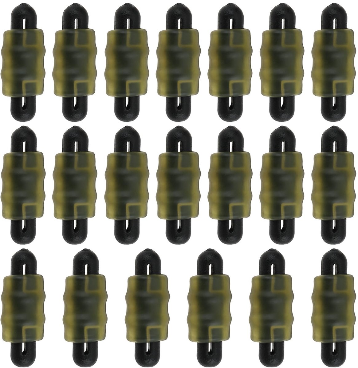 Dailygoods- Stopkralen 20St - Snelwisselende Stopkralen - Donkergroen - 13x5mm - Kunststof/Rubber - Voor Inline Feeder Rigs - Vissersaccessoires