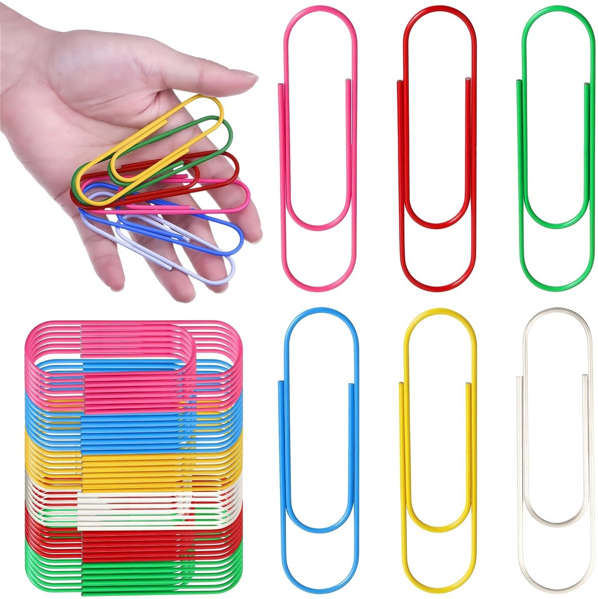 Dailygoods - 40 Stuks Grote Paperclips,100mm Jumbo Metaal Veelkleurig Papierklemmen,Grote Paperclips,Praktisch Kleurrijke Jumbo Papieren Clips,Kleurrijke Papierclips Groot 100 mm voor Documenten,Foto's en Posters