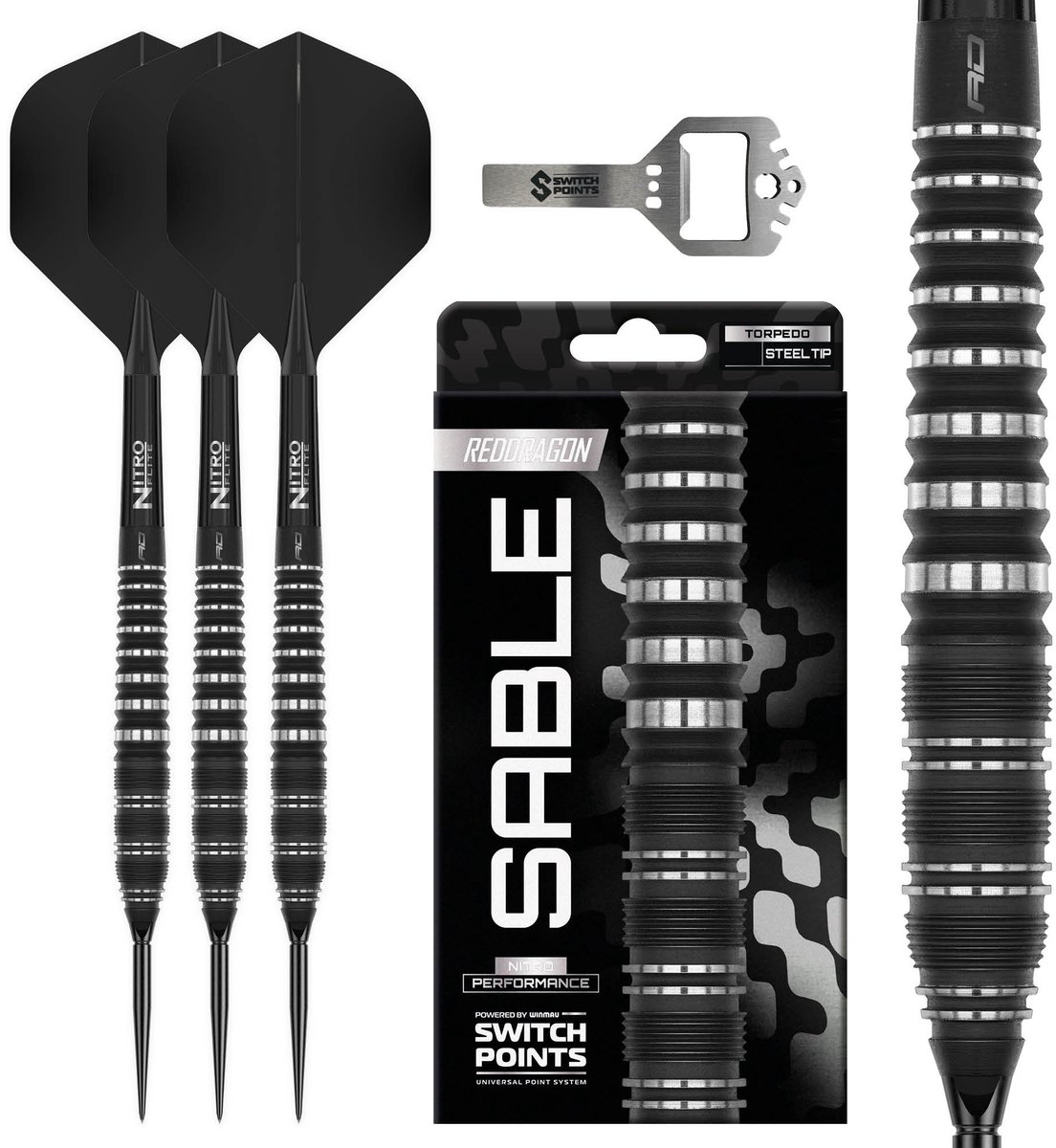 Red Dragon Sable Black Torpedo Switch Point 90% - Dartpijlen