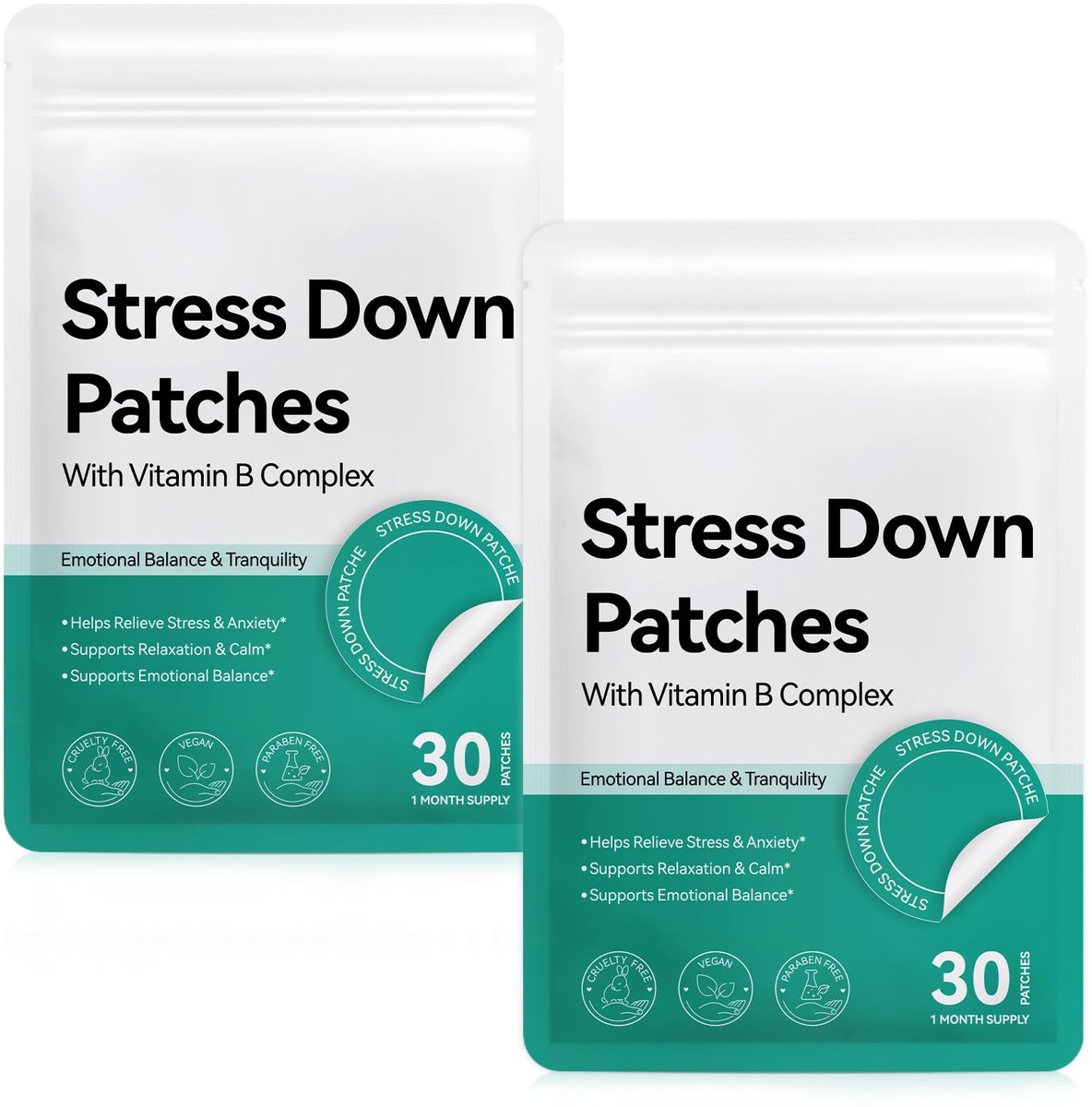 Dailygoods- Stress Patches 2x30 Patches - Botanische Formule - Vitamine B-Complex - Stemmingskalmerende Stickers - Angstverlies Patch - Ondersteunt Emotioneel Evenwicht - Ontspanningspatches
