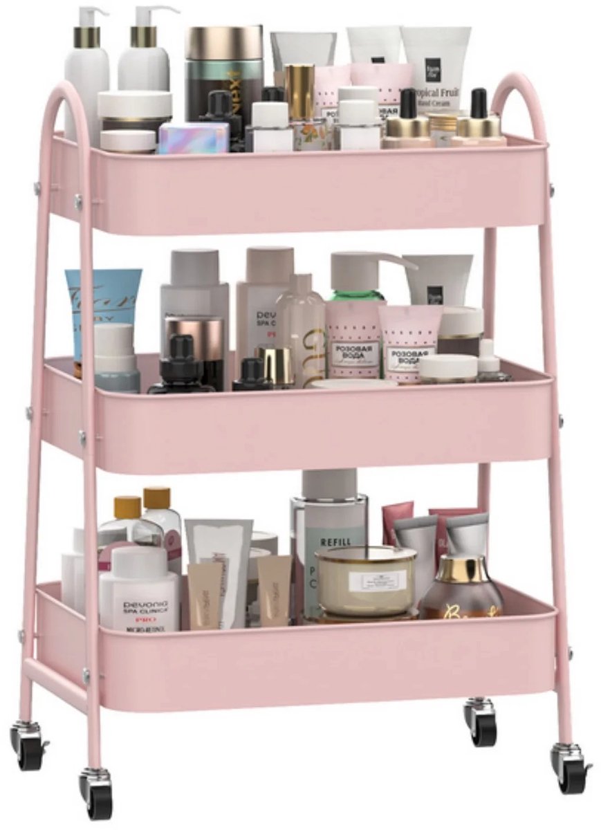 Dailygoods 3-laags metalen opbergwagen met wielen, multifunctionele organizer voor kantoor, keuken, badkamer, boeken, lu
