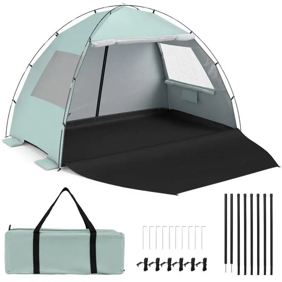 Dailygoods Strandtent Zonnescherm met luifel Pop-up Eenvoudig op te zetten UPF50+ Zonbescherming-Groen