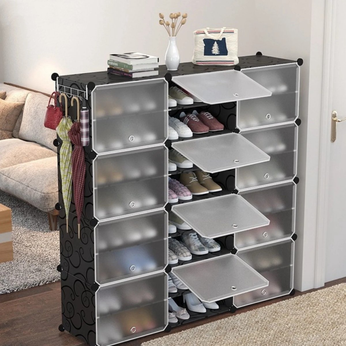Dailygoods Schoenenrek met 12 vakken, schoenenbox, schoenenkast, modulair plastic rek, 40 