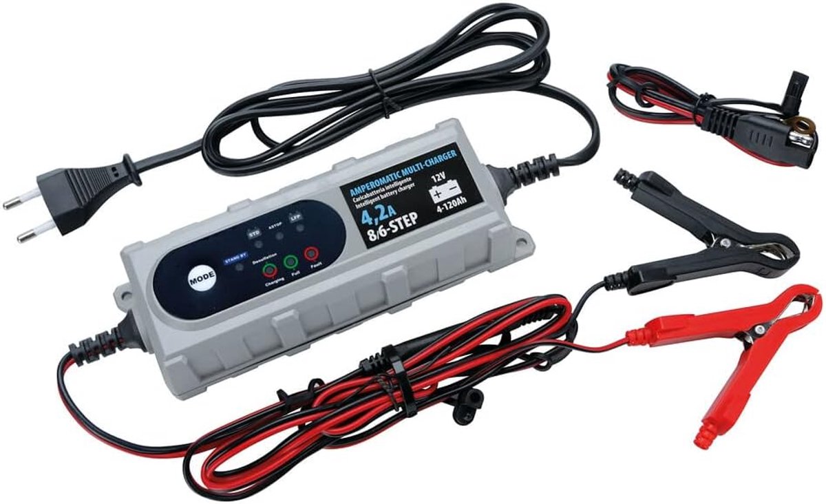 Accu Lader - Druppellader Batterijlader - Voertuigen Opladen - Automatische Laadregeling - 4.2 Ampere - Zwart