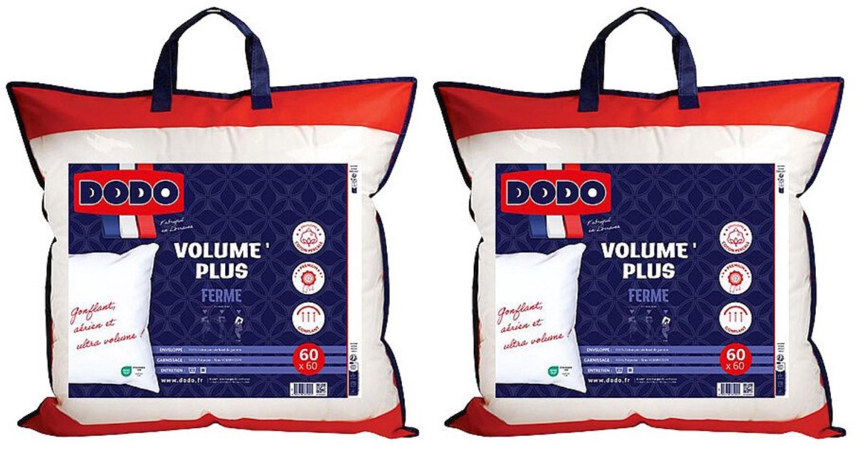 DODO Set van 2 stevige hoofdkussens DODO - Overtrek 100% Katoen percal - 60x60cm PURE CONFORT L 60 cm x H 15 cm x D 60 cm