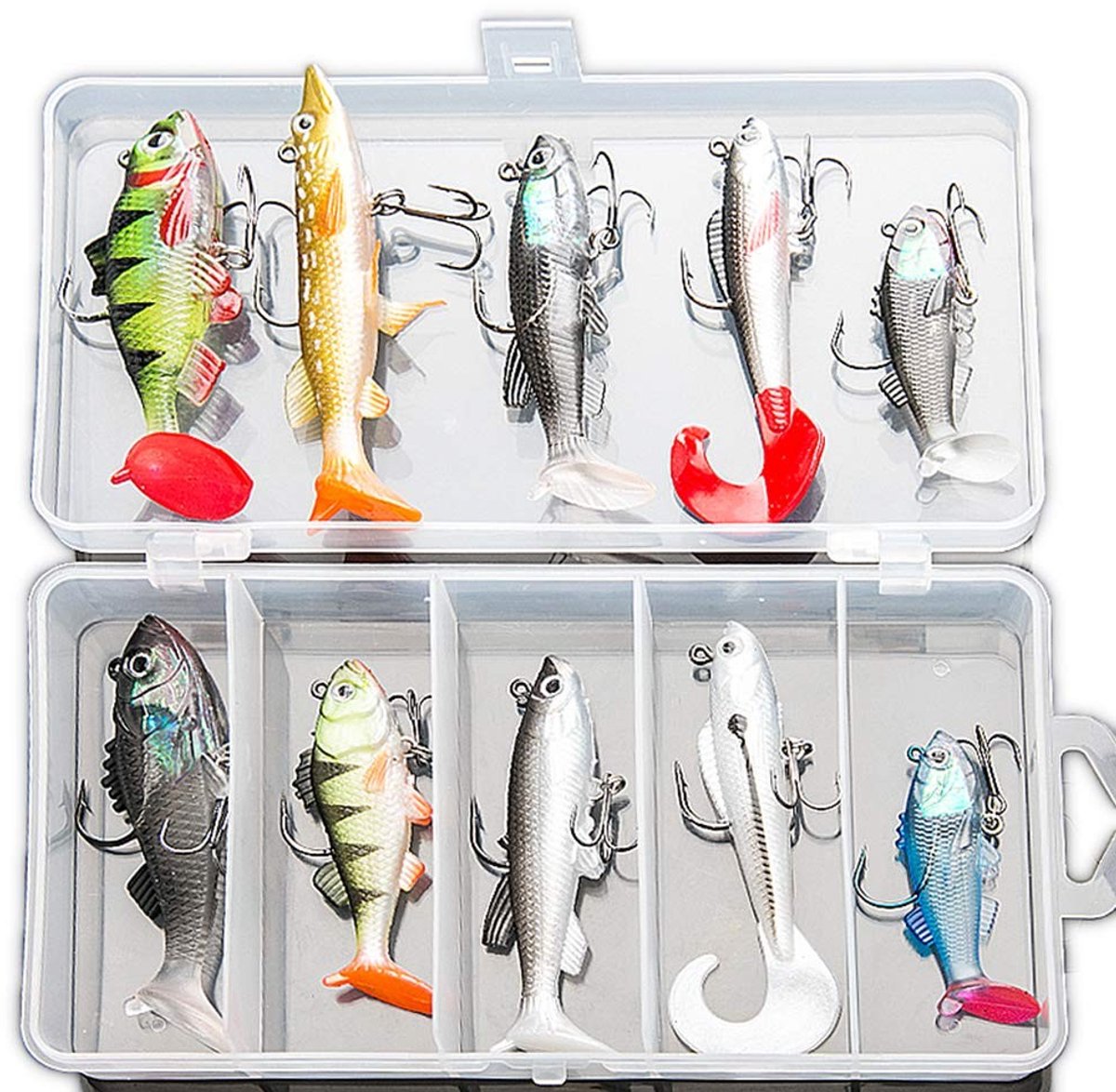 Dailygoods- Lokaas Set 10 Stuks - Zacht Lokaas - Kunstaas Forel/Baars/Zalm - Levendige Zwemacties - Hoogwaardig Silicone - Scherpe Weerhaken