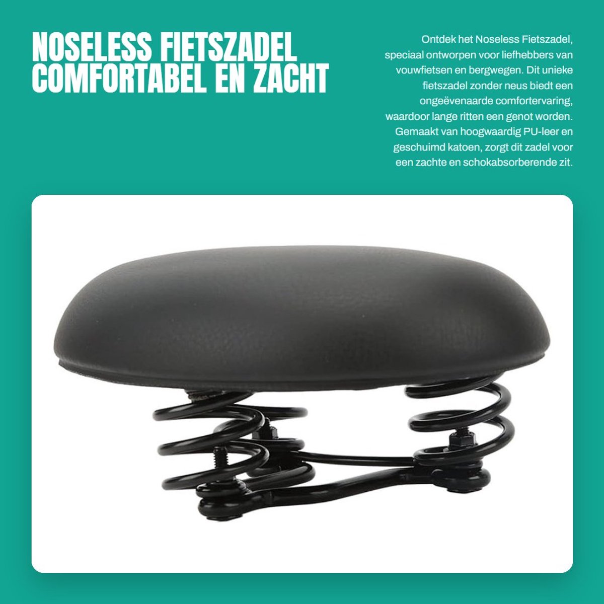 Dailygoods- Fietszadel super zacht - Neusloos - Ergonomisch - Dubbellaags - PU-leer - Schokabsorberend 22x14cm - Fietsstoel