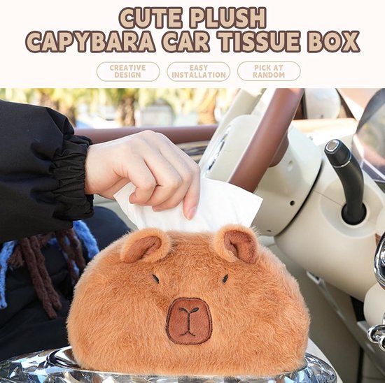 Zakdoekjeshoes Dierenvorm - Pluche Tissueshouder - Auto Interieur - Schattige Capybara Vorm - 22 x 12 x 15 cm - Standaard — afbeelding 5