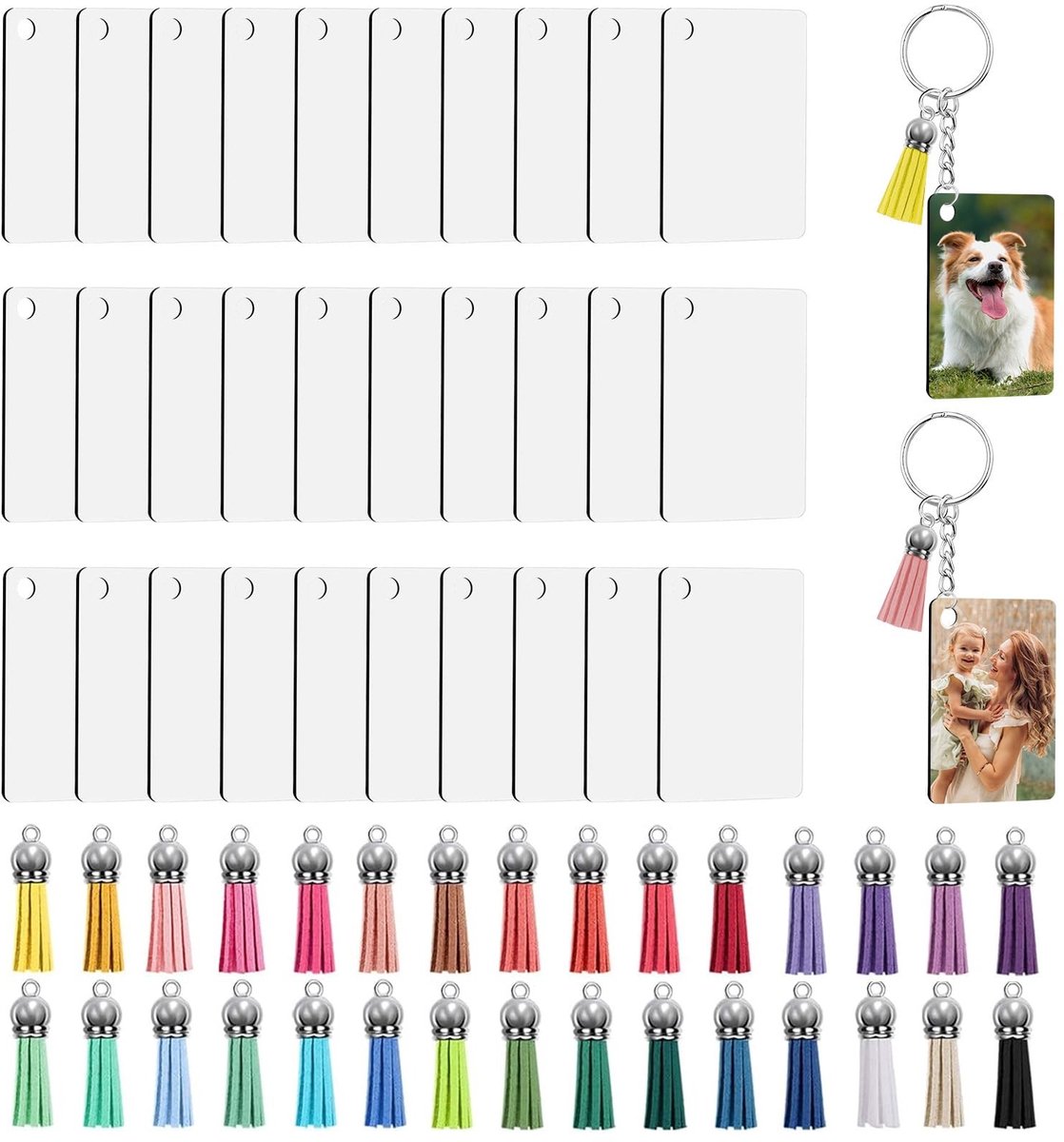 Dailygoods- Sublimatie Sleutelhanger Set 120 Stuks - MDF Blanks - Kwastjes - Hangerdecoraties - Cadeaulabels - Knutselprojecten - Sleutelhangers