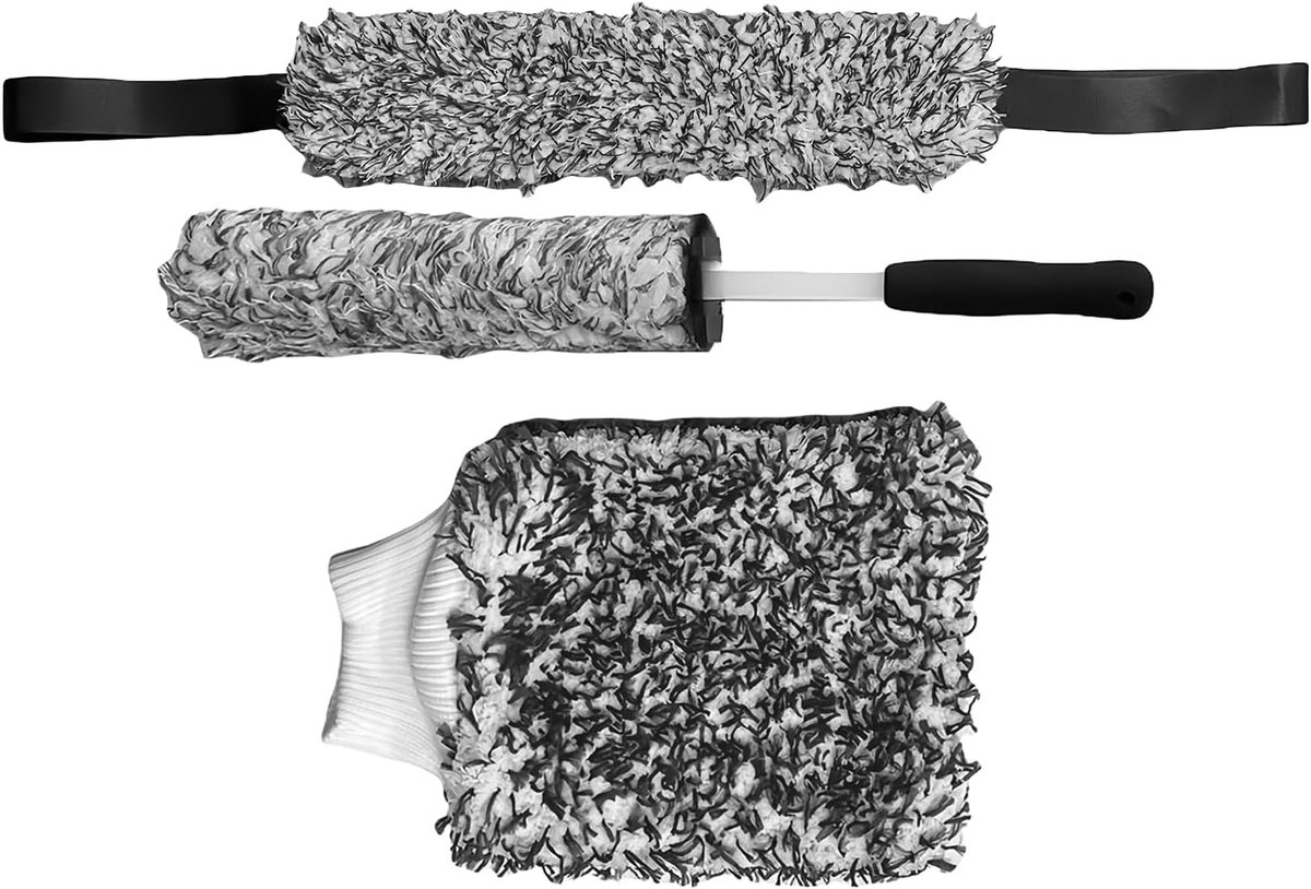 Wielborstel Set - Velgenborstels - Auto Reinigen - Krasvrije Microvezel - 3 Delen - Zwart
