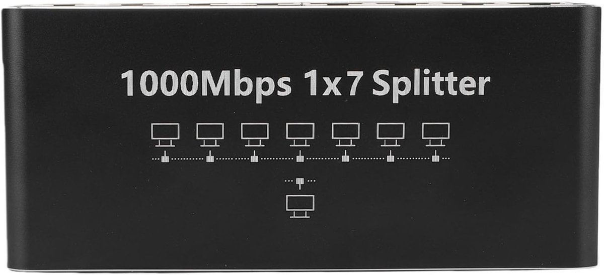 Ethernet Splitter - RJ45 Adapter - Netwerk Uitbreiden - 7 Poorten - 1000Mbps - Zilver