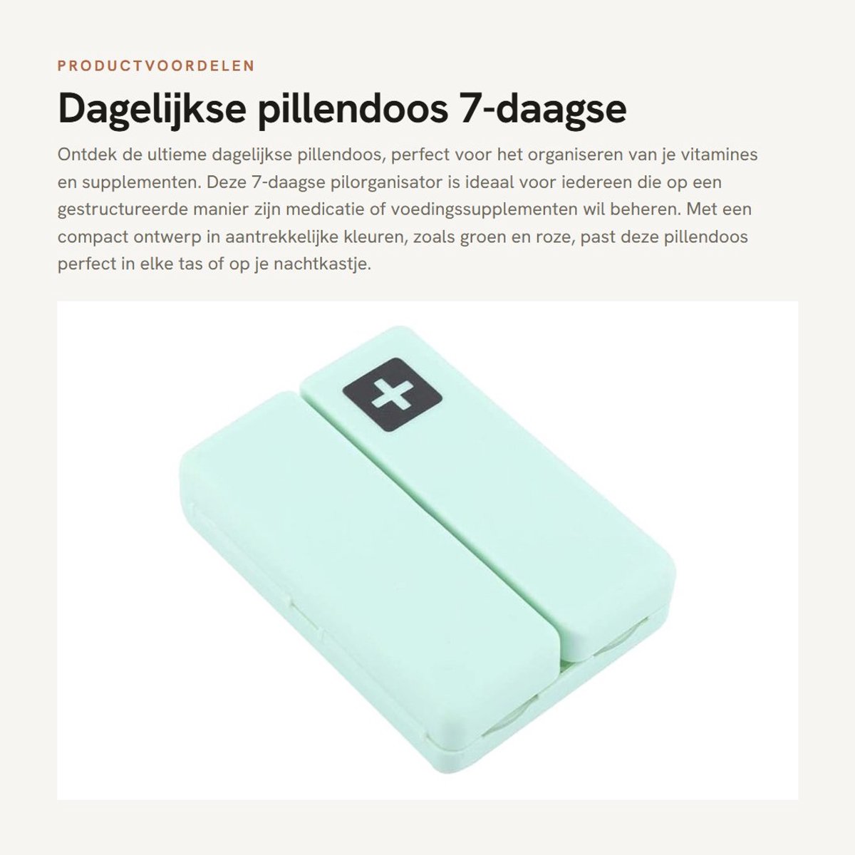 Dailygoods- Pillendoos 7 Dagen - Wekelijkse Pilorganisator - 7 Vakken - Duurzaam ABS - Compact 10 x 7 x 2,5 cm - Lichtgewicht 61 gram - Medicijnorganizer