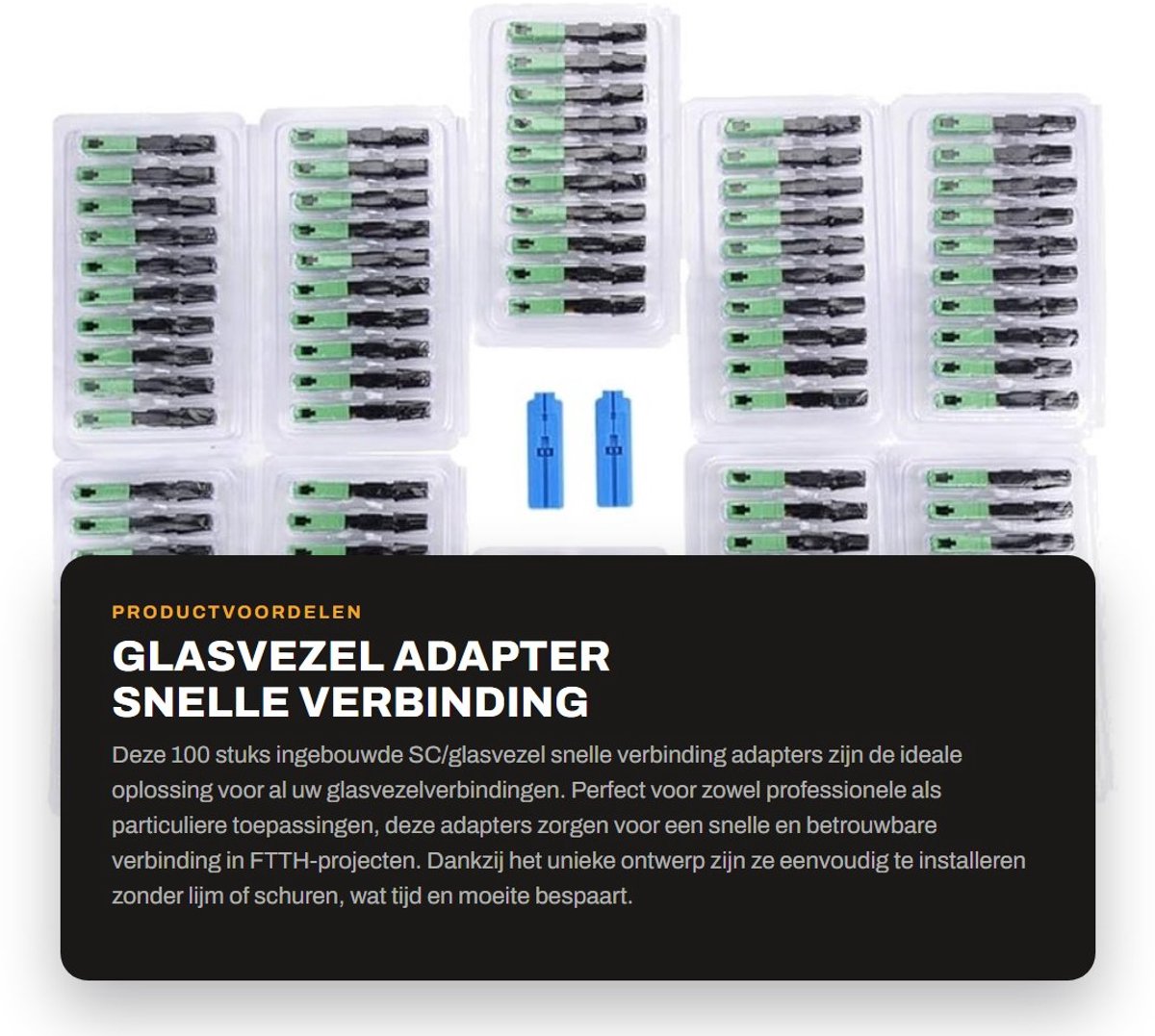 Dailygoods - Glasvezel adapter - Snelle verbinding - Hoogwaardige prestaties - 100 stuks - Ideaal voor glasvezelprojecten - Inclusief lengtesensor