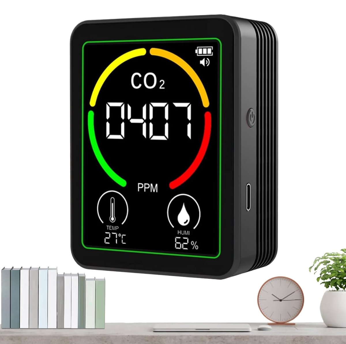 Luchtkwaliteit Monitor - Luchtkwaliteit Sensor - Binnenklimaat Bewaken - Real-time Data - 9x7x3.5 cm - Wit
